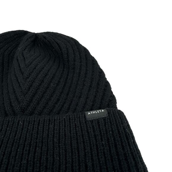 Athleta Wool Cashmere Beanie Black Rib Knit Winter Hat Apres Ski - Picture 3 of 6